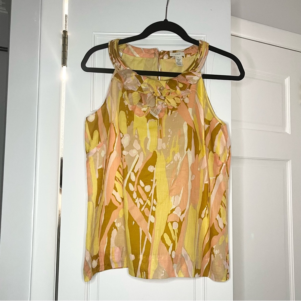 J. Crew Cotton Yellow & Orange Sleeveless Graphic Blouse